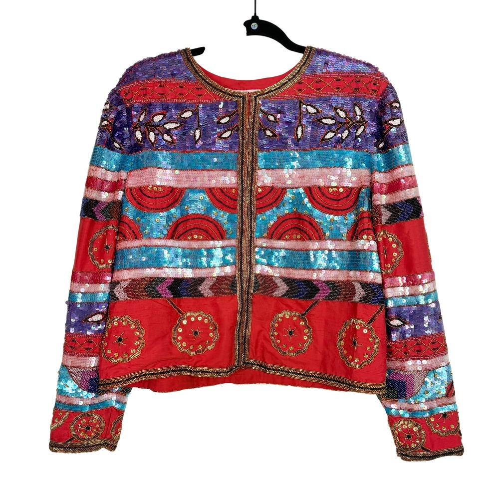 Night Vogue Artisan Silk Beaded Jacket Boho Luxe Festival Statement Size M
